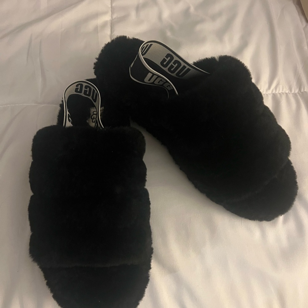 UGG Women's Plush Black Slippers